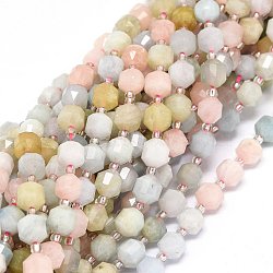 Natural Morganite Beads Strands, with Seed Beads, Faceted, Bicone, Double Terminated Point Prism Beads, 7~8x7~8mm, Hole: 0.8mm, about 38pcs/strand, 15.35 inch(39cm)(G-O201B-87A)