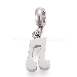 304 Stainless Steel Charms, with Tube Bails, Manual Polishing, Musical Note, Stainless Steel Color, 14.3mm, Pendant: 9.2x5.3x1.8mm, Hole: 2.5mm(STAS-F259-020P)