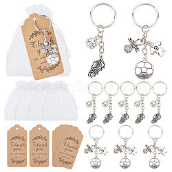 AHADERMAKER 16Pcs 2 Style Sports Theme Keychain, Shoes Football Pendant Alloy Keychain, with 16Pcs Organza Bags and 16Pcs Kraft Paper Price Tags, Antique Silver, Keychain: 7.7cm, Pendant: 22~24x12~18.5x3.5mm, 8pcs/style(KEYC-GA0001-31)