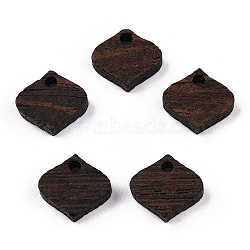 Natural Wenge Wood Rhombus Charms, Undyed, Coconut Brown, 11.5x12.5x3.5mm, Hole: 1.8mm(WOOD-T023-27)