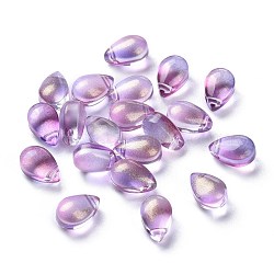 Transparent Glass Charms, Glitter Gold Powder, Teardrop, Violet, 9x6x5mm, Hole: 1mm(X-GGLA-M004-05B-03)