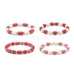 4Pcs 4 Style Polymer Clay Heishi Surfer Stretch Bracelets Set, Stackable Preppy Bracelets for Women, Red, Inner Diameter: 2~2-1/4 inch(5.1~5.7cm), 1Pc/style(BJEW-JB08639)