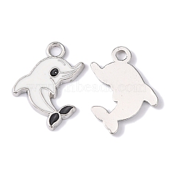 Alloy Charms, Cadmium Free & Lead Free, Enameled, Dolphin, Platinum, about 26.5mm long, 20mm wide, 2mm thick, hole: 2.5mm(EA2908Y)
