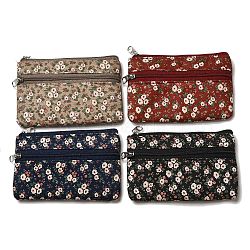 Flower Print Cotton Cloth Wallets with Alloy Zipper, Rectangle, Mixed Color, 12.3x8.2x0.7cm(AJEW-B024-01)