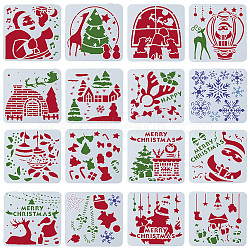 16Pcs 16 Styles Christmas PET Plastic Hollow Out Drawing Painting Stencils Templates, Square with Christmas Theme Pattern, Mixed Shapes, 130x130x0.2mm, 1pc/style(DIY-WH0349-63)