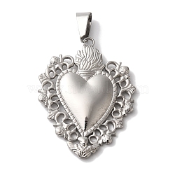 Non-Tarnish 304 Stainless Steel Pendants, Heart Charms, Stainless Steel Color, 40x31x3mm, Hole: 9x5mm(STAS-L081-038P)