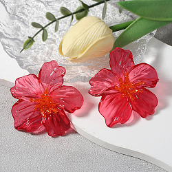 Flower Transparent Acrylic Stud Earrings, Cerise, 67x60mm(FS-WGF3DA5-01)