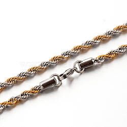 304 Stainless Steel Rope Chain Necklaces, Golden & Stainless Steel Color, 23.6 inch(59.9cm), 3.8mm(STAS-M174-014C)