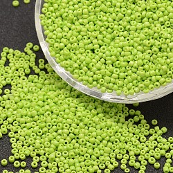 8/0 Glass Seed Beads, Grade A, Round, Opaque Colours, Green Yellow, 2.8~3.2mm, Hole: 1.0mm, about 15000pcs/pound(SEED-J014-F8-44)