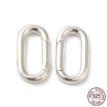 925 Sterling Silver Spring Gate Rings, Oval, with 925 Stamp, Silver, 17x9.5x2.5mm