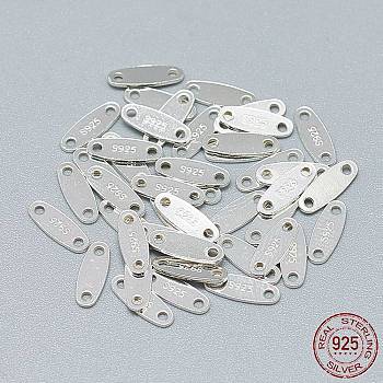 925 Sterling Silver Chain Tabs, with 925 Stamp, Oval, Silver, 9x3x0.5mm, Hole: 1mm