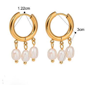 Stainless Steel Luxury Imitation Pearl Chandelier Earrings, with Unique Shape and Fashion Personality, Golden, 30x12.2mm