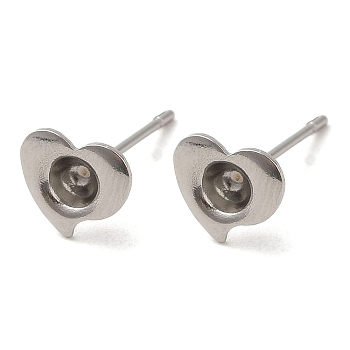 Heart 201 Stainless Steel Stud Earring Findings, Earring Settings with 304 Stainless Steel Pins, Stainless Steel Color, 7x7.5mm, Pin: 11x0.7mm, Tray: 2.8mm