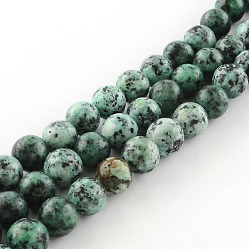 Dyed Natural Sesame Jasper Round Beads Strands, Dark Sea Green, 10mm, Hole: 1mm, about 38pcs/strand, 14.9 inch
