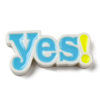 Opaque Resin Enamel Cabochons, Word Yes, Deep Sky Blue, 21x42x5mm