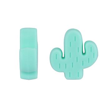20Pcs Cactus Food Grade Eco-Friendly Silicone Focal Beads, Chewing Beads For Teethers, DIY Nursing Necklaces Making, Turquoise, 29x23x8mm, Hole: 2mm
