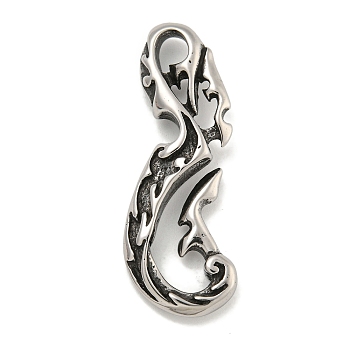 316 Surgical Stainless Steel Pendants, Dragon Charm, Antique Silver, 43x16x5.4mm, Hole: 5x4mm