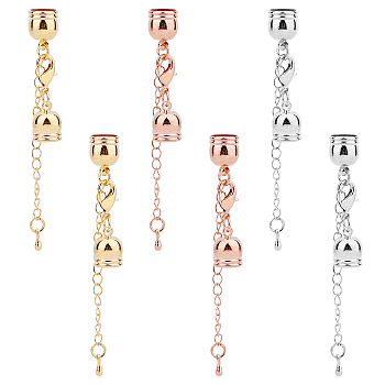 Brass Chain Extender, with Cord Ends and Lobster Claw Clasps, Mixed Color, 39mm, Hole: 7mm, Cord End: 12x9mm, Hole: 7mm, 3 colors, 6sets/color, 18sets/box