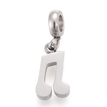 304 Stainless Steel Charms, with Tube Bails, Manual Polishing, Musical Note, Stainless Steel Color, 14.3mm, Pendant: 9.2x5.3x1.8mm, Hole: 2.5mm