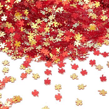 Plastic Sequins Beads, Golden Sheen, Sewing Craft Decorations, Clover, Red, 4.5x3.5x0.3~0.4mm