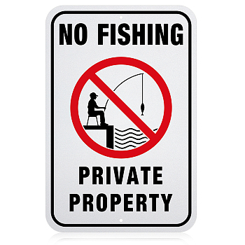 Globleland UV Protected & Waterproof Aluminum Warning Signs, No Fishing Private Property Sign, White, 450x300x0.85mm, Hole: 6mm