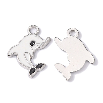 Alloy Charms, Cadmium Free & Lead Free, Enameled, Dolphin, Platinum, about 26.5mm long, 20mm wide, 2mm thick, hole: 2.5mm