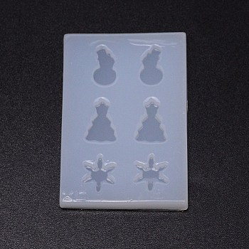 Christmas Theme DIY Earring Silicone Molds, Resin Casting Pendant Molds, For UV Resin, Epoxy Resin Jewelry Making, Snowman & Tree & Snowflake, White, 63x43x6mm, Inner Diameter: 8.5~11x13~15mm