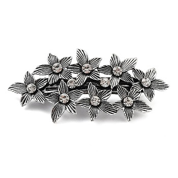 Flower Alloy Rhinestone Hair Barrettes, with Iron and Plastic Imitation Pearl, for Woman Girls, Antique Silver, 36x88x15mm