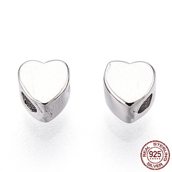 Rhodium Plated 925 Sterling Silver Beads, Heart, Nickel Free, with S925 Stamp, Real Platinum Plated, 3.3x3.1x2.5mm, Hole: 1.2mm