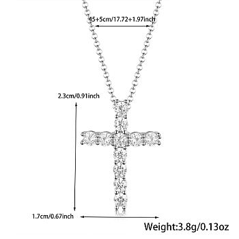 Cross Rhodium Plated 925 Sterling Silver Micro Pave Clear Cubic Zirconia Pendant Necklaces, Platinum, 17.72 inch(45cm), Pendant: 23x17mm
