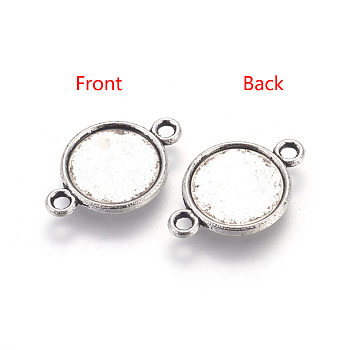 Alloy Cabochon Connector Settings, Lead Free & Cadmium Free & Nickel Free, Flat Round, Antique Silver, 18x12x2mm, Tray: 10mm, Hole: 2mm