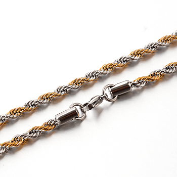 304 Stainless Steel Rope Chain Necklaces, Golden & Stainless Steel Color, 23.6 inch(59.9cm), 3.8mm