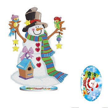DIY Christmas Theme Display Decor Diamond Painting Kits, Including Plastic Board, Resin Rhinestones, Pen, Tray Plate and Glue Clay, Snowman, 290x210x80mm
