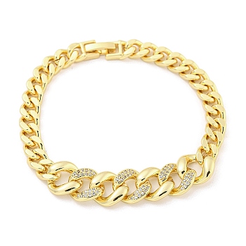Brass Micro Pave Clear Cubic Zirconia Twisted Chain Bracelets for Women, Golden, 7-1/2 inch(19cm)