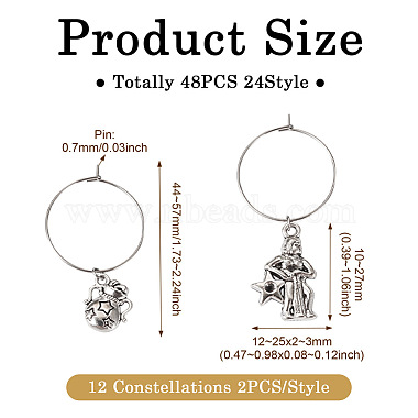 48Pcs 24 Style 12 Constellations Alloy Wine Glass Charms with Rhinestone(AJEW-TAC00002)-3
