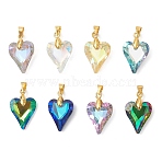 Electroplated Transparent Glass Pendants, Heart Charms, with Brass, Faceted, Golden, Mixed Color, 22x14x6.5mm, Hole: 5x3.5mm(X-PALLOY-JF05156-01)