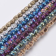 Electroplated Non-magnetic Synthetic Hematite Bead Strand, Grade AA, Skull, Mixed Color, 6x4.5x4.5mm, Hole: 1mm, about 67pcs/strand, 15.43 inch(39.2cm)(G-E495-06)