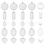 DIY Blank Pendant Making Kit, Including 304 Stainless Steel Pendant Cabochon Settings, Glass Cabochons, Flat Round & Rectangle & Oval & Teardrop & Heart, Stainless Steel Color, 60Pcs/box(DIY-UN0004-99)