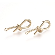 Brass Stud Earring Findings, with 316 Surgical Stainless Steel Pin and Loop, Knot, Light Gold, 32x11x8mm, Hole: 2.2mm, Pin: 0.7mm(X-KK-L198-010LG)