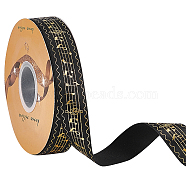 Single Face Hot Stamping Polyester Satin Ribbon, Musical Note Pattern, for Party Decoration, Black, 1 inch(25mm)(SRIB-WH0001-02B)