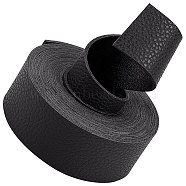 2M Flat Single Face Lychee Pattern Imitation Leather Band, Black, 25x1.8mm, about 2.19 Yards(2m)/Roll(LC-WH0010-02A-01)
