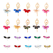 40Pcs 20 Styles Alloy Resin Big Pendants, with Crystal Rhinestones, Golden & Silver, Ballerina & Dragonfly, Mixed Color, 21~60x29.5~31x4.5~5.5mm, Hole: 1.6~2.5mm, 2pcs/style(FIND-CA0006-81)