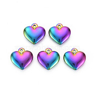201 Stainless Steel Pendants, Heart, Rainbow Color, 16.5x16x5mm, Hole: 1.5mm(STAS-S119-056)
