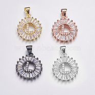 Long-Lasting Plated & Rack Plating Brass Micro Pave Cubic Zirconia Letter Pendants, Flat Round, Mixed Color, Letter.L, 19x15.5x2.5mm, Hole: 3.5x4mm(ZIRC-A007-03L)