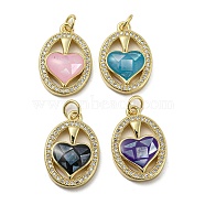 Brass Micro Pave Cubic Zirconia Pendants, with Enamel Shell, Oval with Heart, Mixed Color, 21x14x4mm(KK-H457-01G)
