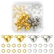 20Pcs 2 Colors Heart Alloy Magnetic Clasps, with 40Pcs 2 Colors Brass Jump Rings, Platinum & Golden, Heart: 15x9.5x6mm, Hole: 1.5mm(FIND-YW0003-23)