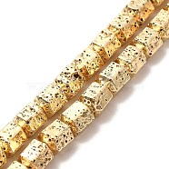 Electroplated Natural Lava Rock Beads Strands, Hexagon Column, Light Gold Plated, 8x6.5x7.5mm, Hole: 1mm, about 50~51pcs/strand, 15.55~15.94 inch(39.5~40.5cm)(G-G984-09KCG)