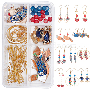 SUNNYCLUE DIY Fish Themed Earring Making Kits, Including Alloy Enamel Pendants, Frosted Glass Bead, Brass Linking Rings & Cable Chain & Earring Hook, Iron Pins, Mixed Color(DIY-SC0001-93G)