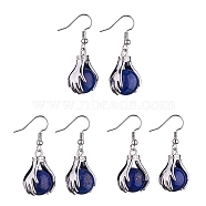 Natural Lapis Lazuli Palm Dangle Earrings, Platinum Brass Jewelry for Women, 38.5mm, Pin: 0.6mm(EJEW-A092-09P-15)