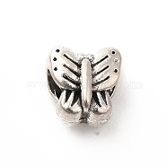 Tibetan Style Alloy European Beads, Large Hole Beads, Butterfly, Antique Silver, 11x11x8mm, Hole: 4.6mm about 190pcs/500g(PALLOY-P293-138AS)